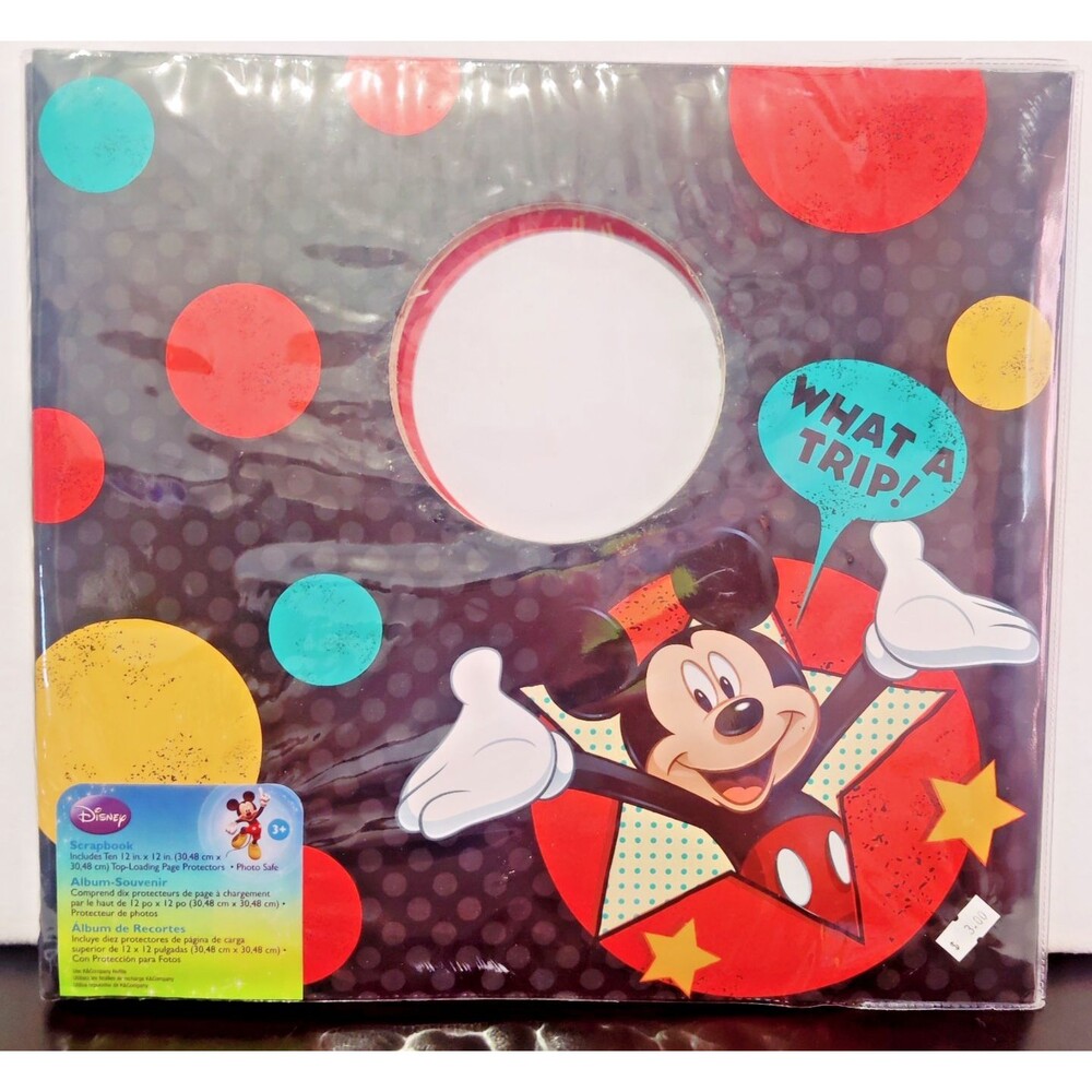 Disney Mickey Mouse Scrapbook Album 12in x 12in- 10 Photo Pages, What A Trip!